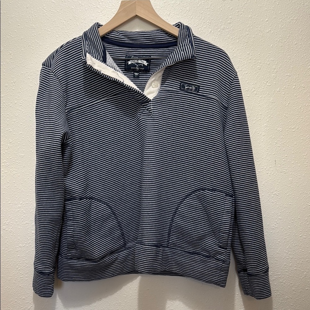 State of Mine Navy and White Striped Pullover Texas Sweater, Size L